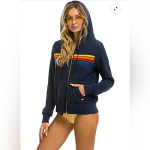 Aviator Nation 5 Stripe Hoodie - Navy - Large